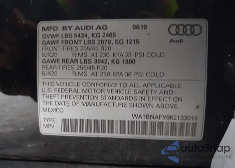 2019 Audi Q5 45 Premium z USA, uszkodzony, nr VIN WA1BNAFY9K2133015